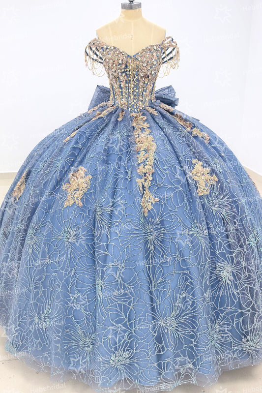 Off Shoulder Princess Quinceanera Dresses Lace Appliqued Sweet 16 Party Gowns HE1194