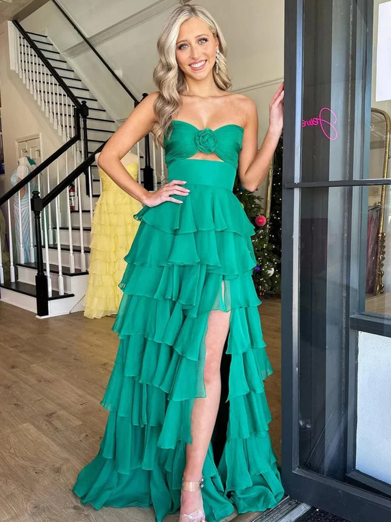 A Line Chiffon Prom Dresses for Women Strapless Tiere Ruffled Evening Hebebridal A Line Chiffon Prom Dresses for Women Strapless Tiere Ruffled Evening Hebebridal