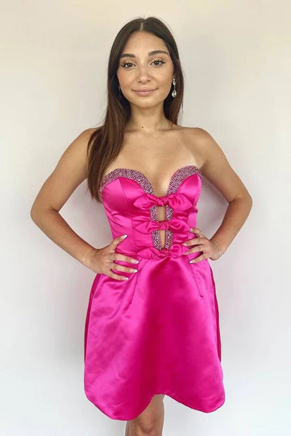 Sweetheart Satin Beaded Homecoming Dresses A Line Cocktail Gowns HE470