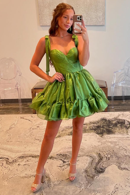 Vestidos de fiesta verdes sin mangas con escote en forma de corazón y corte en A HE463