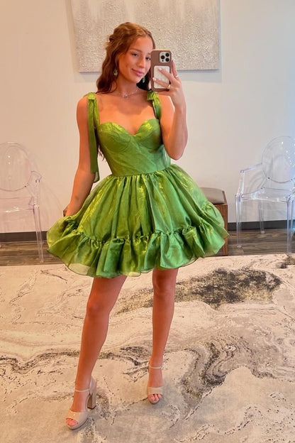 Vestidos de fiesta verdes sin mangas con escote en forma de corazón y corte en A HE463