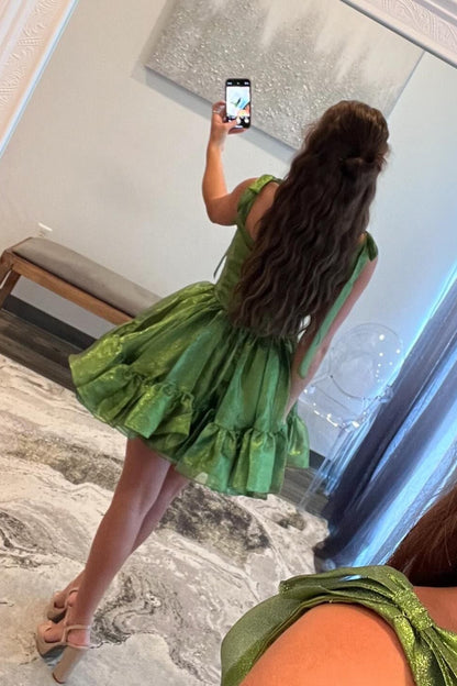 Vestidos de fiesta verdes sin mangas con escote en forma de corazón y corte en A HE463