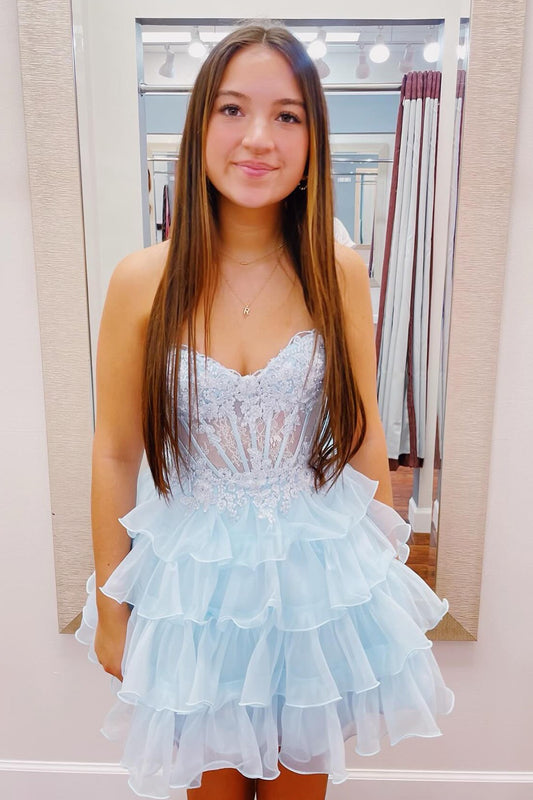 Vestidos de fiesta con apliques de corazón, corsé sin tirantes y volantes, HE496