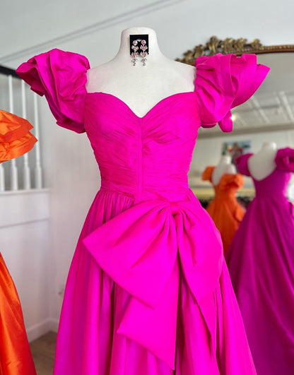 HE035-Vestido de fiesta largo de satén para mujer, con mangas cortas, abertura lateral, para noche, escote corazón, para banquete o fiesta