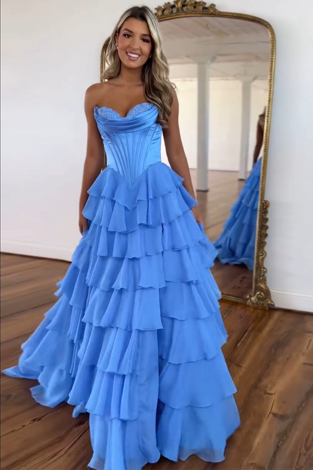 Sweetheart Prom Dresses Long for Women Chiffon Appliques Ruffles Party Hebebridal Sweetheart Prom Dresses Long for Women Chiffon Appliques Ruffles Party Hebebridal