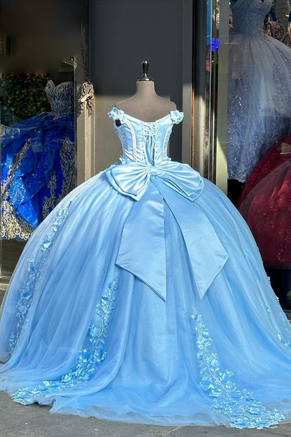 HE054-Gergeous Lace Beaded Appliques Quinceanera Dresses Off Shoulder Ball Gowns Sweet 16 Birthday Party Dress