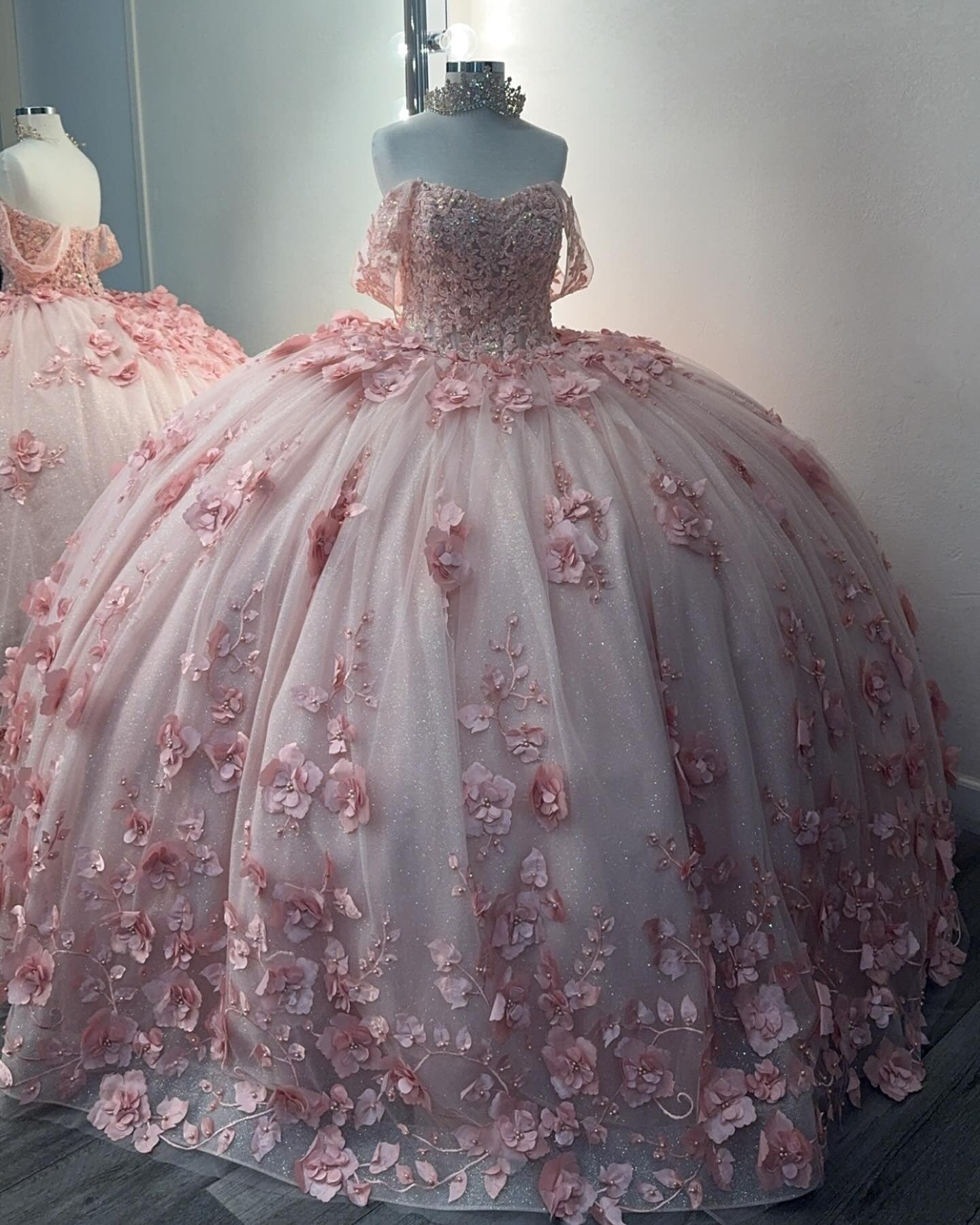 Princess Ball Gown Tulle 3d Flowers Pink Sweet 16 Quinceanera Dresses HE941