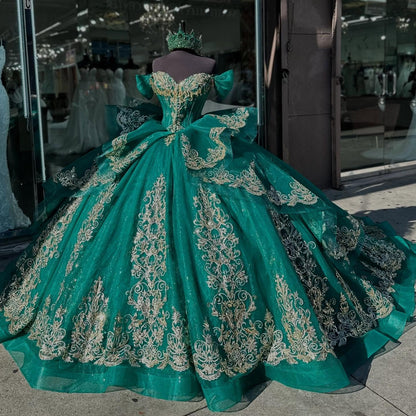 Vestidos de quinceañera con hombros descubiertos, tul princesa, apliques, vestidos de quinceañera HE530