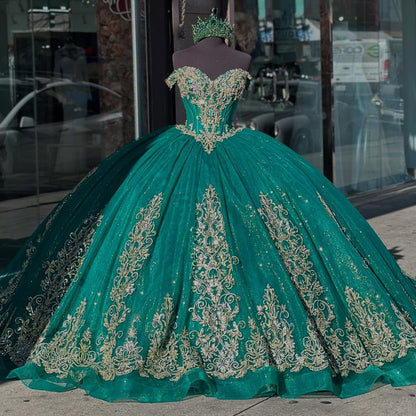 Vestidos de quinceañera con hombros descubiertos, tul princesa, apliques, vestidos de quinceañera HE530