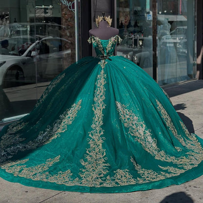 Vestidos de quinceañera con hombros descubiertos, tul princesa, apliques, vestidos de quinceañera HE530
