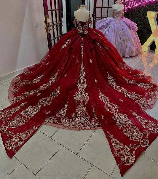 HE221-Hermosos vestidos de quinceañera de tul con cuentas y mangas al descubierto para fiesta de dulces 16