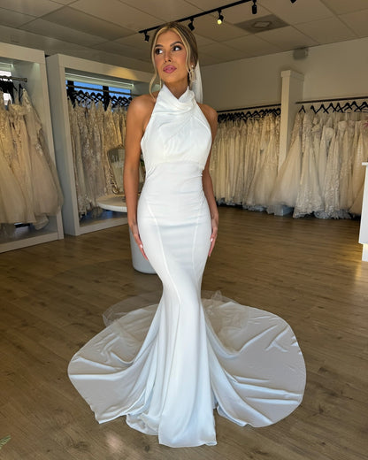 Mermaid Satin Wedding Dresses for Bride Simple Beach Bridal Wedding Gowns HE1114