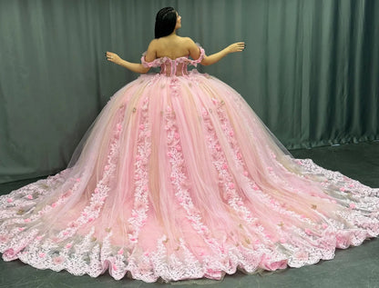 HE176 - Hermoso vestido de quinceañera para dulces 16, princesa, tul, encaje, cuentas, sin mangas, vestido de fiesta de cumpleaños, graduación, con cola larga