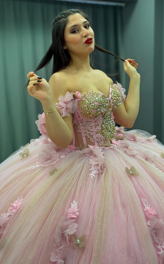 HE176 - Hermoso vestido de quinceañera para dulces 16, princesa, tul, encaje, cuentas, sin mangas, vestido de fiesta de cumpleaños, graduación, con cola larga