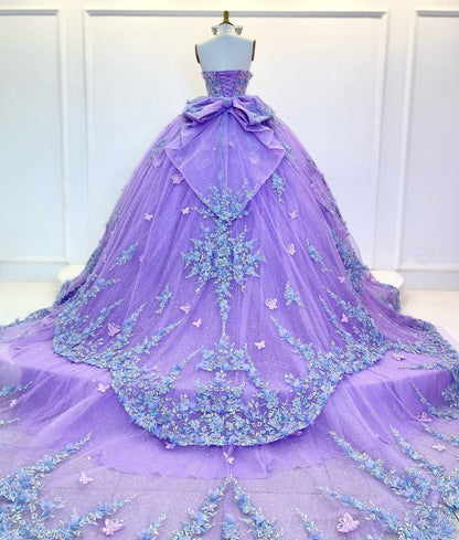 Lilac Sweetheart Tulle Appliques Quinceanera Dresses Princess Birthday Party Dresses HE311