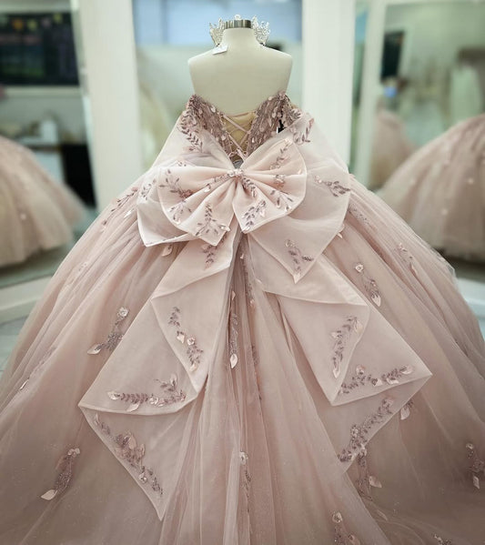 HE226 - Vestido de quinceañera con hombros descubiertos, tul, flores 3D, sin mangas, para fiesta de cumpleaños y graduación