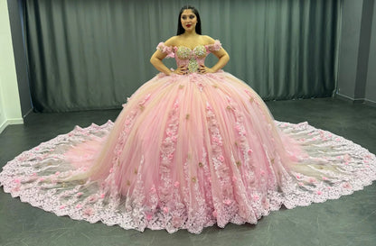 HE176 - Hermoso vestido de quinceañera para dulces 16, princesa, tul, encaje, cuentas, sin mangas, vestido de fiesta de cumpleaños, graduación, con cola larga