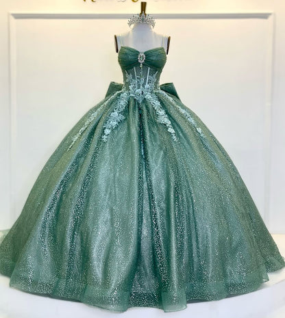 HE308-Vestido de quinceañera de princesa con tul brillante, vestido de baile con apliques de encaje, vestido de fiesta de cumpleaños para fiesta de dulces 16