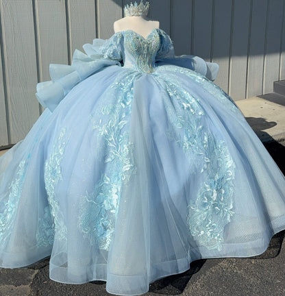 Princess Ball Gown Tulle Lace Appliqued Quinceanera Dresses for Sweet 16 Party HE937