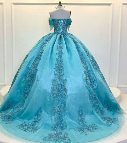 HE240-Precioso vestido de princesa para quinceañera, de tul, con encaje y cuentas, para fiesta de cumpleaños y graduación de 16 años