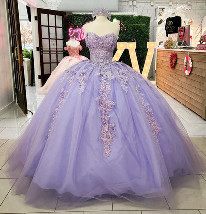 Lilac Sweetheart Princess Quinceanera Dresses Tulle Lace Beaded Sweet 16 Party Dress HE220