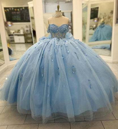 Princess Ball Gown Quinceanera Dresses for Sweet 16 Tulle Lace Beaded Party Gowns HE216