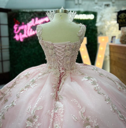 HE218-Precioso vestido de quinceañera con apliques de encaje de tul, vestido de fiesta de princesa con flores 3D para dulces 16