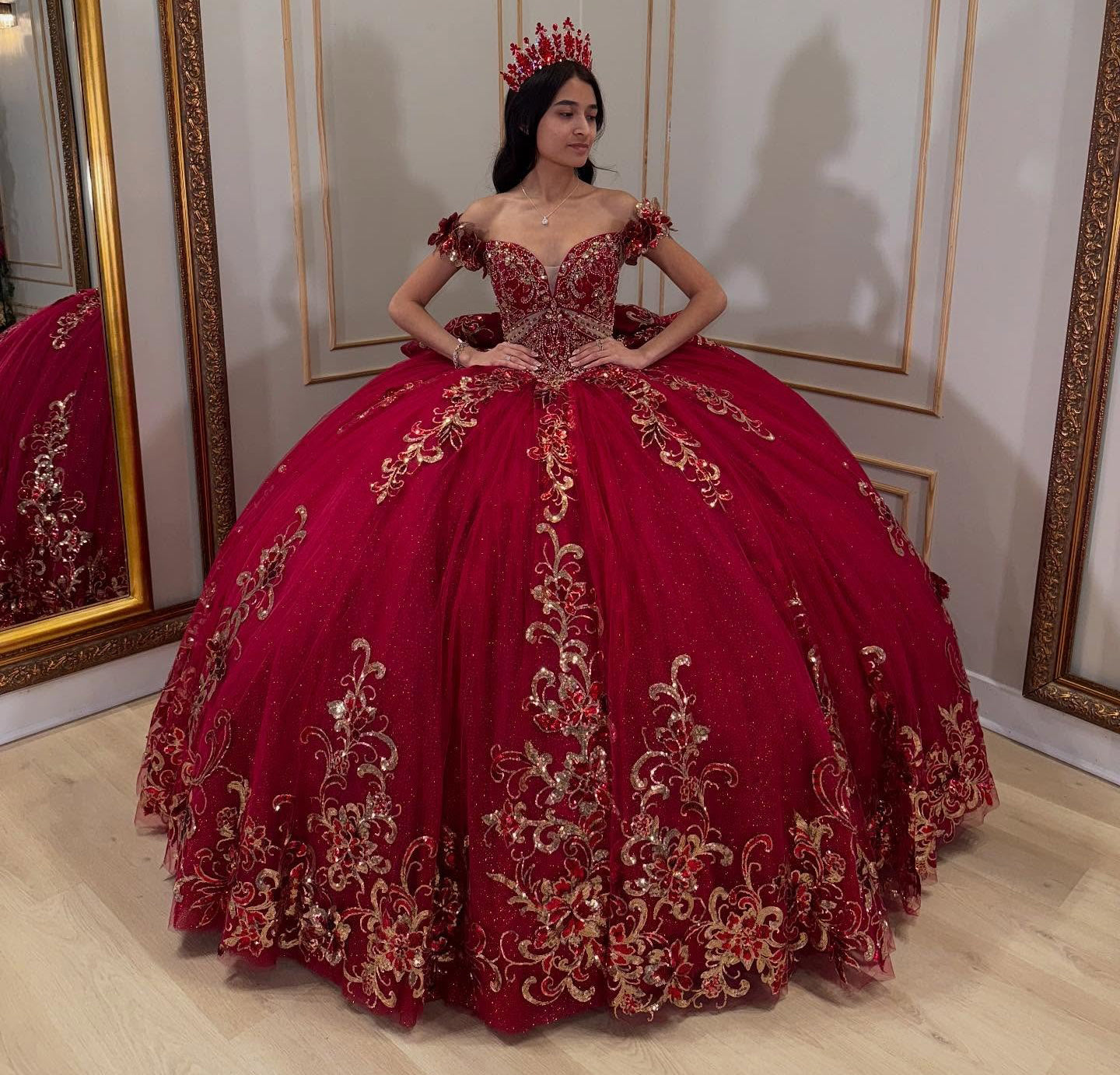 Red Quinceanera Dresses Tulle Lace Appliques Prom Dresses for Sweet 16 – Hebebridal