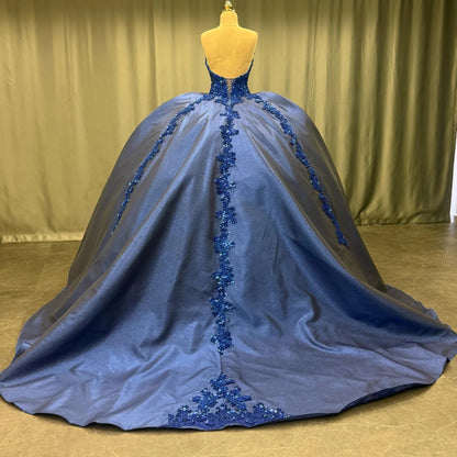 HE172-Vestido de quinceañera de princesa con cuentas y encaje satinado, vestido de baile con escote corazón, hermoso vestido de fiesta para dulces 16