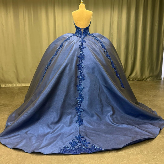 HE172-Vestido de quinceañera de princesa con cuentas y encaje satinado, vestido de baile con escote corazón, hermoso vestido de fiesta para dulces 16