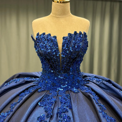HE172-Vestido de quinceañera de princesa con cuentas y encaje satinado, vestido de baile con escote corazón, hermoso vestido de fiesta para dulces 16