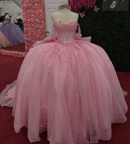 Pink Quinceanera Dresses Tulle Lace Appliques Birthday Party Dresses for Sweet 16 HE093