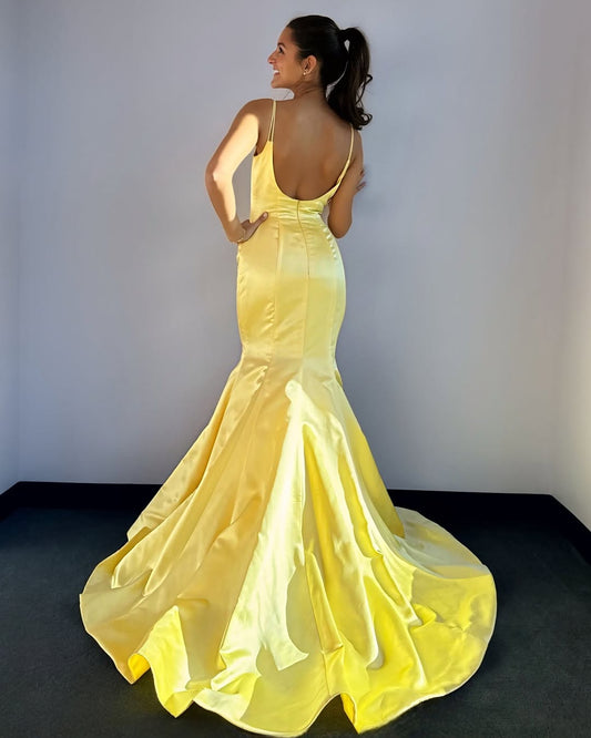 Mermaid Satin Prom Dresses Long Spaghetti Straps Party Gowns for Women HE345