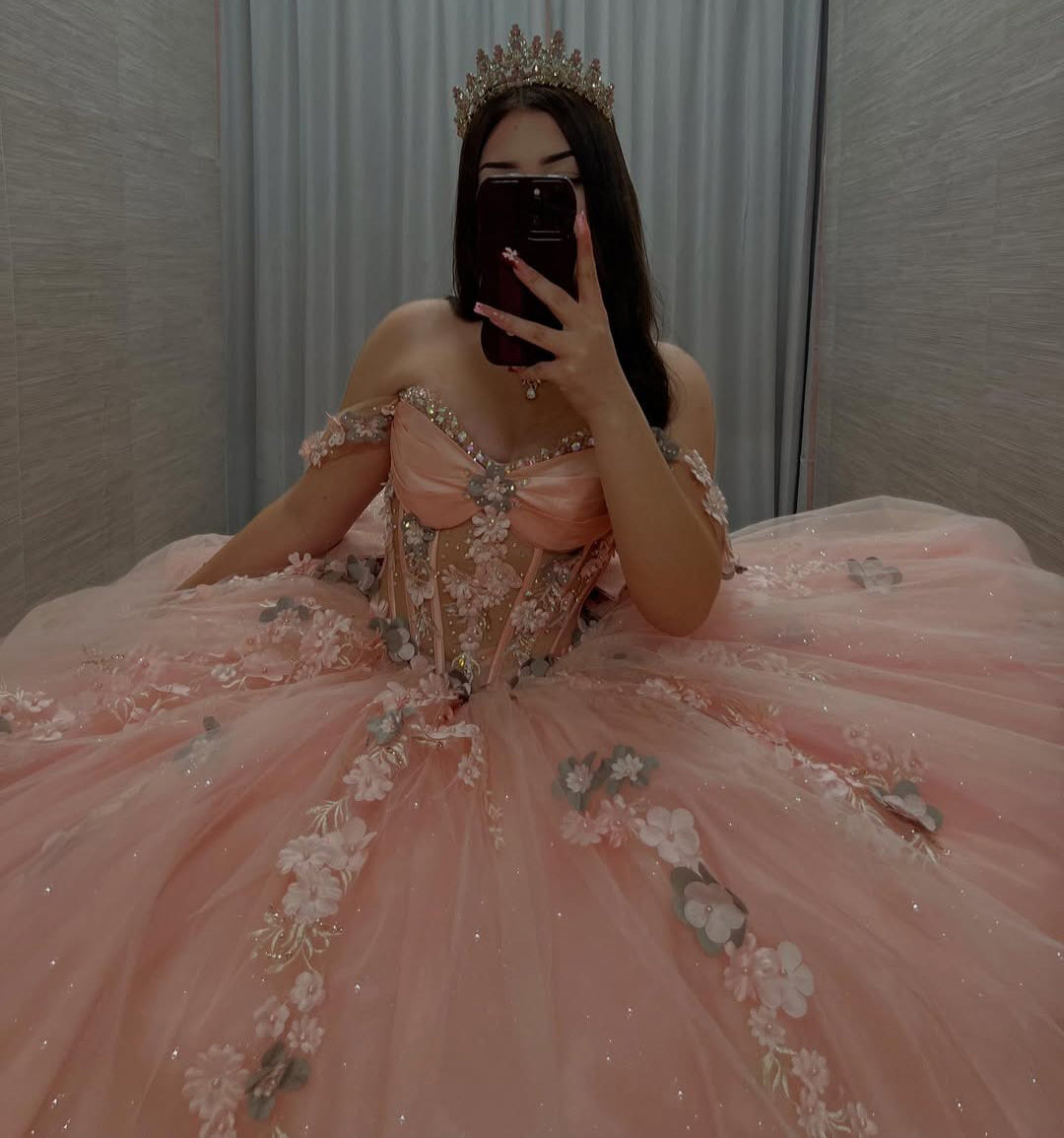HE315-Off Shoulder Blush Sweet 16 Quinceanera Dresses Tulle 3d Flowers Beaded Birthday Prom Party Dresses