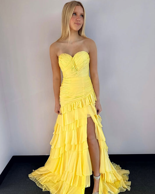 Women's Sweetheart Prom Dresses Long Chiffon Ruffles Evening Gowns HE344