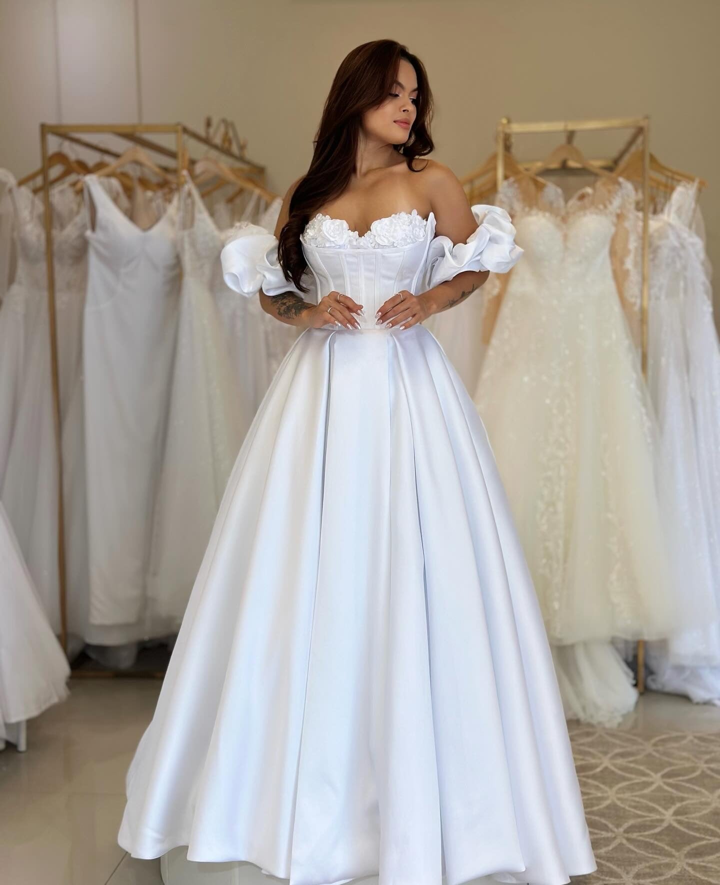 Women's Sweetheart A Line Satin Corset Appliqued Wedding Dresses for Bride HE986