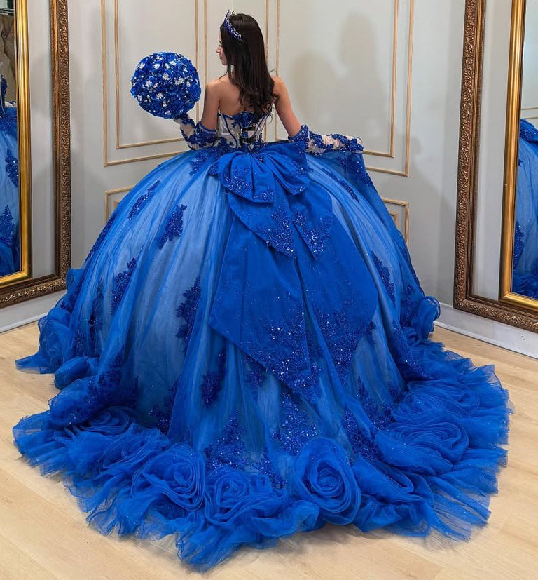 quince dress royal blue Ball Gown Quinceanera Dresses Tulle Lace Appliques Party Gowns for Swe – Hebebridal