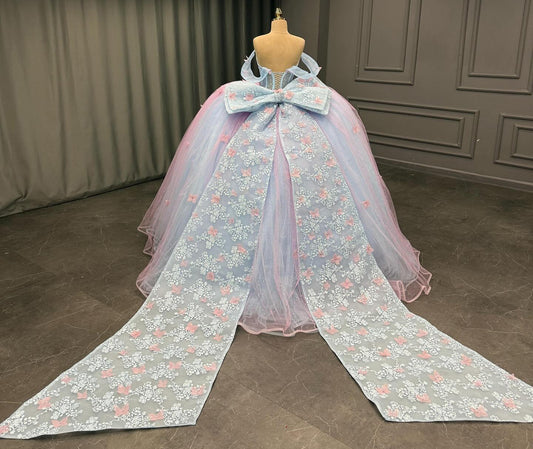HE170 - Vestido de quinceañera con hombros descubiertos, tul, flores 3D y cuentas, estilo princesa, para fiesta de graduación de 16 años