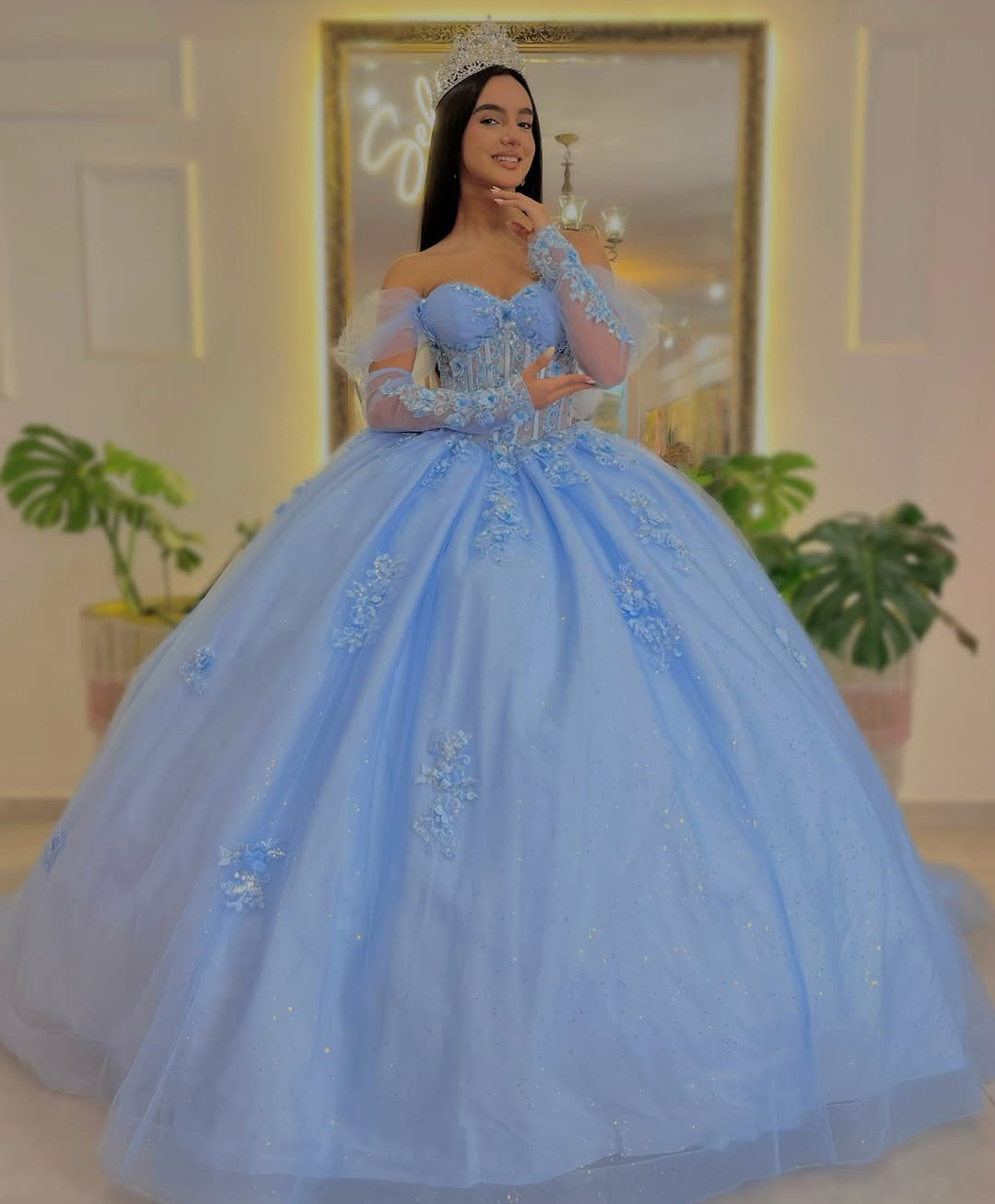 HE234-Sweetheart Princess Quinceanera Dresses Sweet 16 Ball Gown Prom Dress Tulle Lace Beaded Birthday Party Dresses