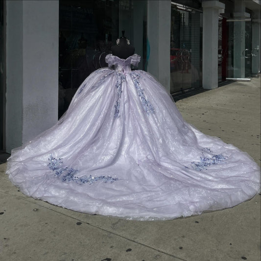 Vestidos de quinceañera con tul brillante y encaje con cuentas, estilo princesa, para fiesta de dulces 16, HE431