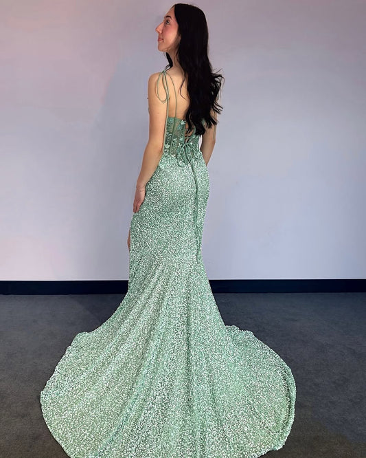 HE342-Mermaid Sweetheart Evening Dresses Long with Side Slit Sexy Backless Prom Gowns Corset Plus Size Party Dresses