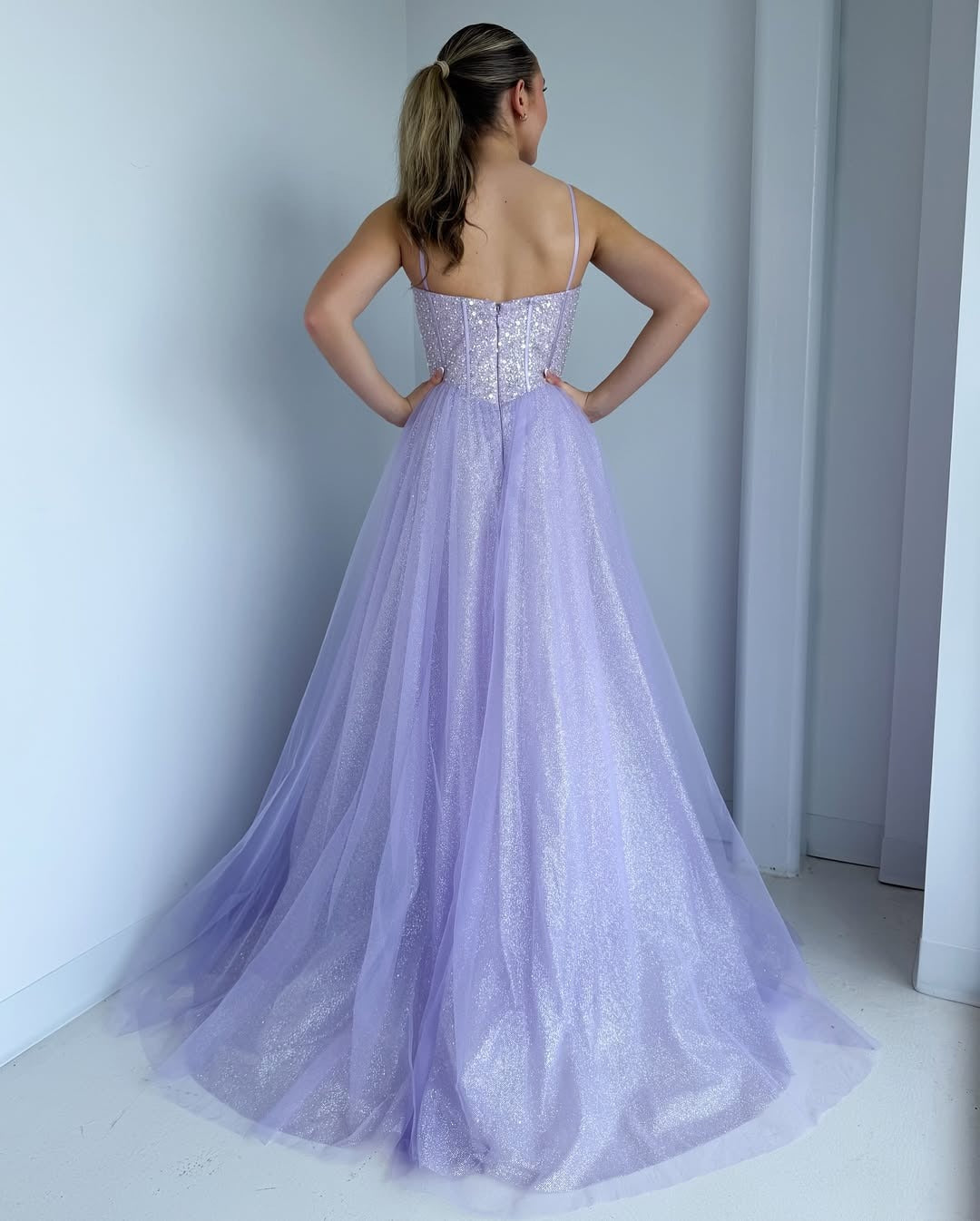 HE193-Women's Glittery Tulle Prom Dresses Long Sequin Beaded Corset Formal Gowns Sweetheart Evening Party Dresses
