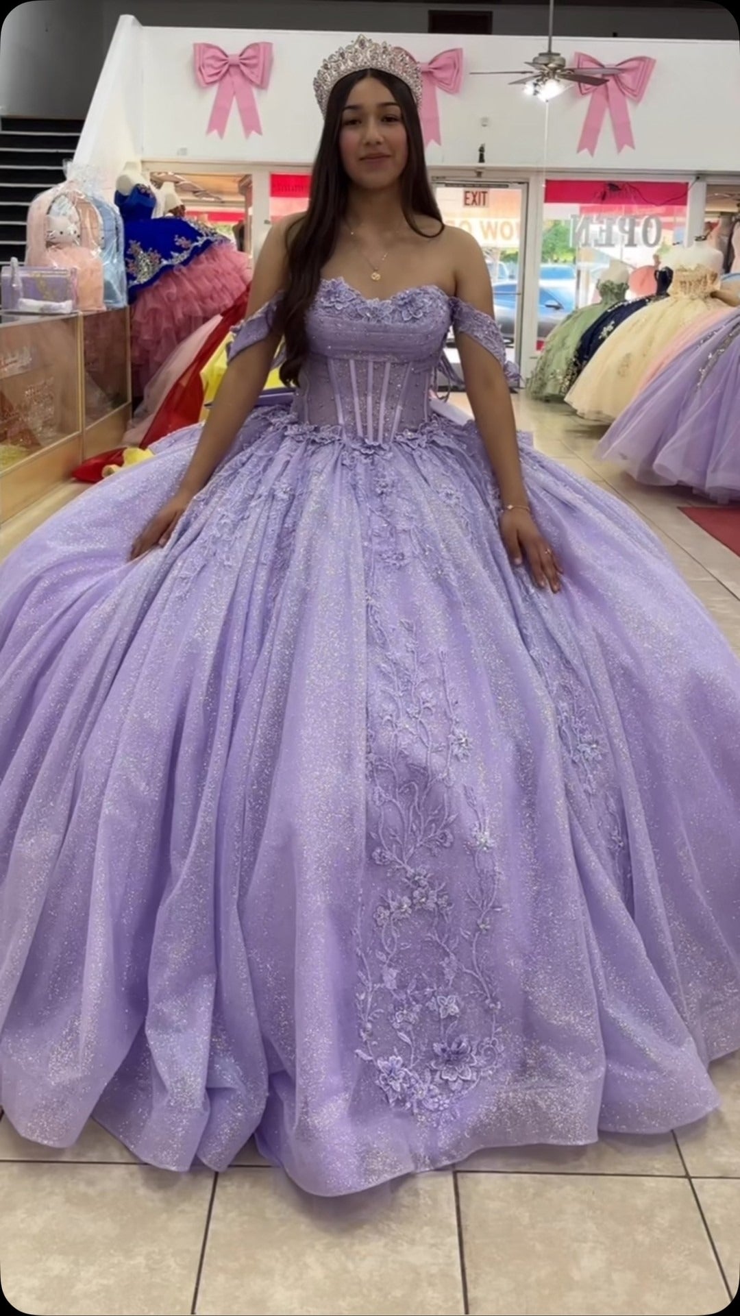 HE331-Lilac Off Shoulder Sweet 16 Quinceanera Dresses Tulle Lace Ball Gown Prom Party Dresses Princess Birthday Gowns
