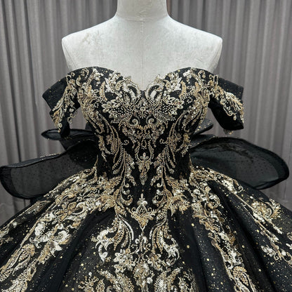 Black Quinceanera Dresses with Bow Glittery Tulle Lace Beaded Party Go Hebebridal Black Quinceanera Dresses with Bow Glittery Tulle Lace Beaded Party Go Hebebridal
