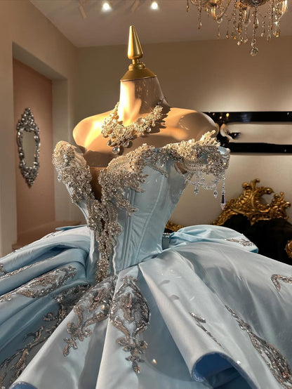 Off Shoulder Sweet 16 Quinceanera Dresses Tulle Beaded Prom Party Dresses HE440