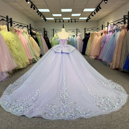 Lilac Quinceanera Dresses Tulle Lace Appliques Party Dresses for Sweet 16