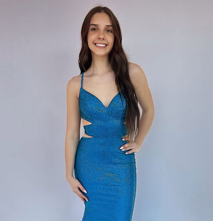 Mermaid V Neck Prom Dresses Long Sequin Beaded Satin Evening Gowns HE341