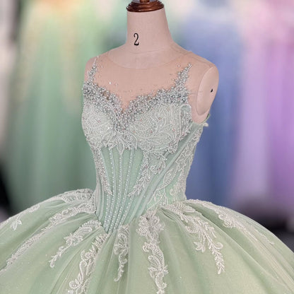 HE283 - Hermosos vestidos de quinceañera con apliques de tul y encaje, sin mangas, para fiesta de cumpleaños