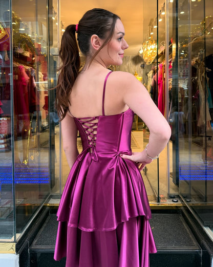 Vestidos de fiesta de graduación con escote en forma de corazón y satén con corsé HE409