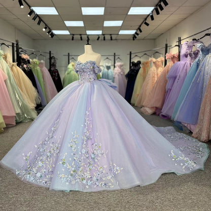 Lilac Quinceanera Dresses Tulle Lace Appliques Party Dresses for Sweet 16